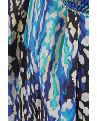 Matthew Williamson Akita One Shoulder Belted Printed Silk Chiffon Gown Bright Blue