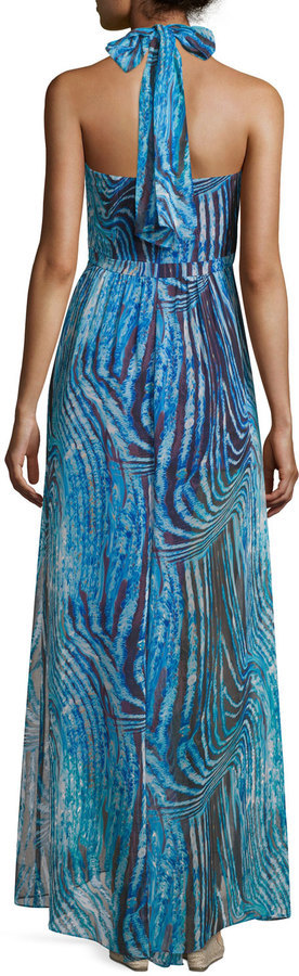 BCBGMAXAZRIA Starr Printed Halter Gown Royal Blue 259 Last