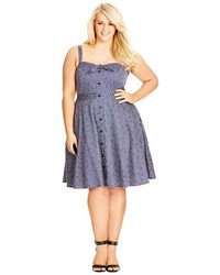 City Chic Floral Pin Dot Print Fit Flare Sundress