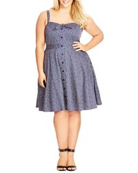 City Chic Floral Pin Dot Print Fit Flare Sundress