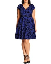City Chic Rose Beauty Belted Print Fit Flare Dress