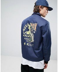 Asos Coach Jacket With Back Print In Navy
