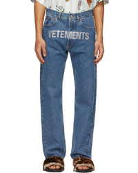 Vetements Blue Crystal Logo Straight Jeans