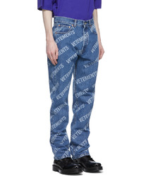 Vetements Blue Denim All Over Logo Jeans