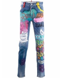 DSQUARED2 Slim Fit Graffiti Print Jeans