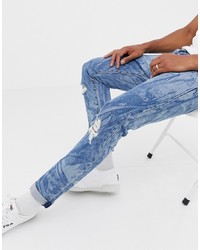 Levi's X Justin Timberlake 501 Slim Tapered Fit Leaves Print Distressed Jeans In Mid Wash