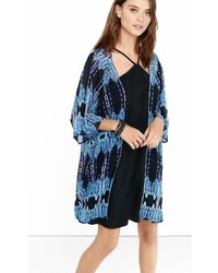 Black And Blue Ikat Print Kimono