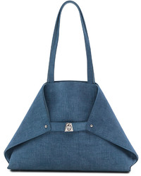 Akris Ai Small Denim Print Top Handle Bag Light Blue