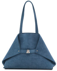 Akris Ai Small Denim Print Top Handle Bag Light Blue