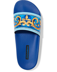 Dolce & Gabbana Printed Leather Slides Blue