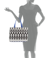 Neiman Marcus Ikat Print Reversible Tote Bag Cobalt