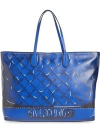 Moschino Shadow Print Leather Tote Blue