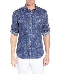 Blue Print Linen Long Sleeve Shirt
