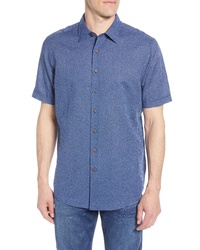 Blue Print Linen Short Sleeve Shirt