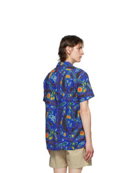 Schnaydermans Blue Linen Heat Print Short Sleeve Shirt