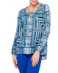 Lucky Brand Lace Up Printed Blouse