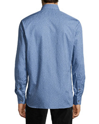 Ike Behar Dot Print Sport Shirt Blue