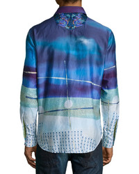 Robert Graham Limited Edition Multi Abstract Print Sport Shirt Blue
