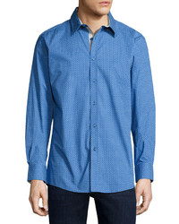 English Laundry Micro Print Button Front Sport Shirt Navy