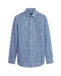 Bugatchi Mini Floral Print Long Sleeve Shaped Fit Shirt In Classic Blue At Nordstrom