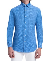 Bugatchi Ooohcotton Tech Cloud Print Knit Button Up Shirt In Classic Blue At Nordstrom