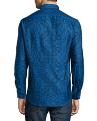Etro Paisley Print Long Sleeve Shirt Blue