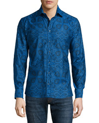 Etro Paisley Print Long Sleeve Shirt Blue