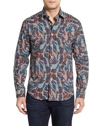 Bugatchi Shaped Fit Abstract Floral Print Sport Shirt