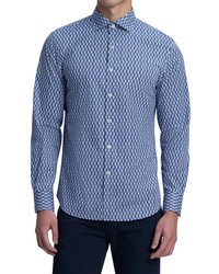 Bugatchi Shaped Fit Medallion Print Stretch Cotton Button Up Shirt In Classic Blue At Nordstrom