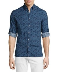John Varvatos Star Usa Slim Fit Printed Roll Tab Sport Shirt Dutch Blue