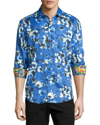 Robert Graham Turks Caicos Printed Long Sleeve Shirt Cobalt