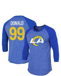 Majestic Threads Fanatics Branded Aaron Donald Royal Los Angeles Rams Team Player Name Number Tri Blend Raglan 34 Sleeve T Shirt