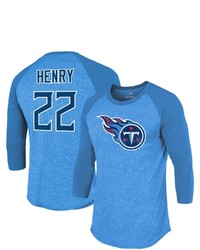 Majestic Threads Fanatics Branded Derrick Henry Light Blue Tennessee Titans Team Player Name Number Tri Blend Raglan 34 Sleeve T Shirt