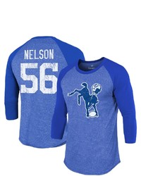 Majestic Threads Fanatics Branded Quenton Nelson Royal Indianapolis Colts Team Player Name Number Tri Blend Raglan 34 Sleeve T Shirt