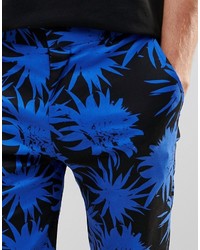 Asos Brand Skinny Smart Pants In Blue Flower Print