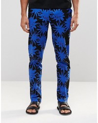 Asos Brand Skinny Smart Pants In Blue Flower Print