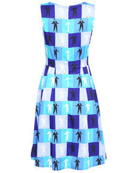Romwe Gentle Dolls Print Blue Dress