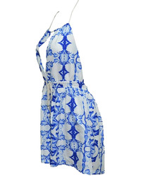 Choies Blue Floral Print Backless Romper Playsuit