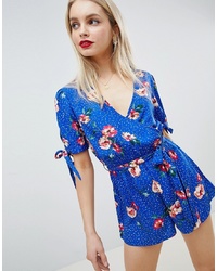 Influence Polka Dot Floral Playsuit With Tie Sleeves