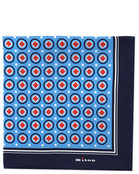 Kiton Circle Print Pocket Square Bluered