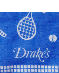 Drakes Drakes Tennis Print Cotton Pocket Square