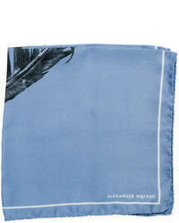 Alexander McQueen Feather Print Pocket Square Blue