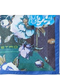 Etro Floral Print Silk Twill Pocket Square Blue