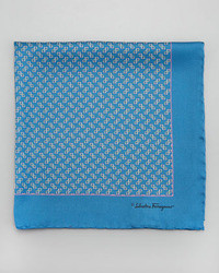 Salvatore Ferragamo Gancini Print Silk Pocket Square Blue