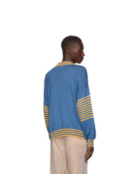 Bode Blue And Yellow Namesake Three Button Sweater