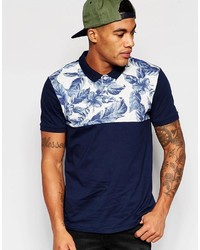 Asos Brand Polo With Floral Yoke Print In Black