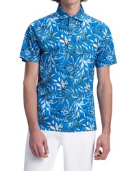 Bugatchi Digital Print Tropical Leaf Cotton Polo In Classic Blue At Nordstrom