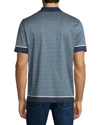 Burberry London Printed Short Sleeve Polo Shirt Navy