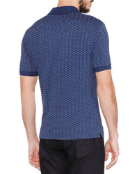 Giorgio Armani Wave Print Short Sleeve Polo Shirt Blue