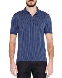 Giorgio Armani Wave Print Short Sleeve Polo Shirt Blue